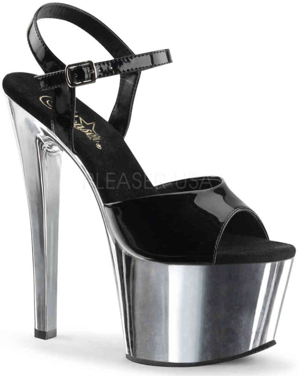 EU 42,5 = US 12 | SKY-309 | 7 Heel, 2 3/4 Chrome Plated PF Ankle Strap Sandal